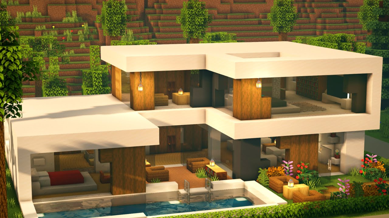 Minecraft: How To Build Modern House Tutorial - Modern City //18 마인크래프트 ...