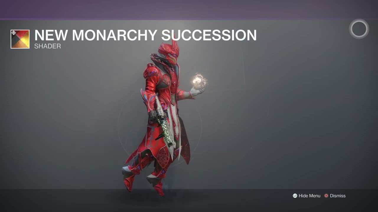 Destiny 2 Warlock with Techeun's Regalia Ornaments and New Monarchy Succession Shader