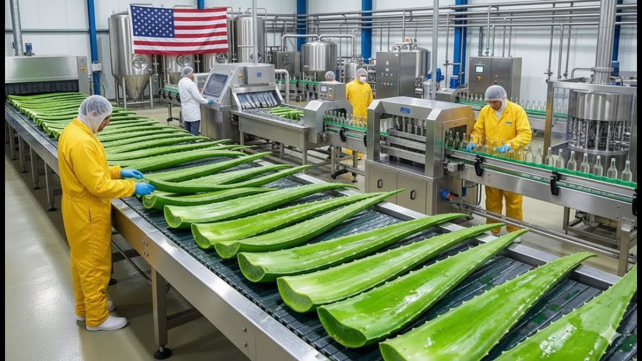 Inside the Ultra-High-Tech Aloe Vera Juice Factory: Precision Robotic Cutting (Full Process)