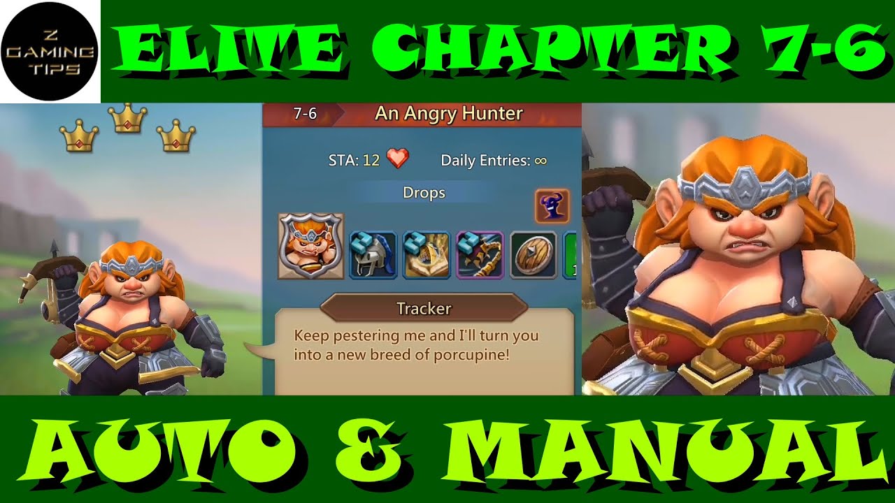 Hero Stage Elite 7-6 (An Angry Hunter) using F2P heroes with 3 crowns winning (Manual & Auto Mode)