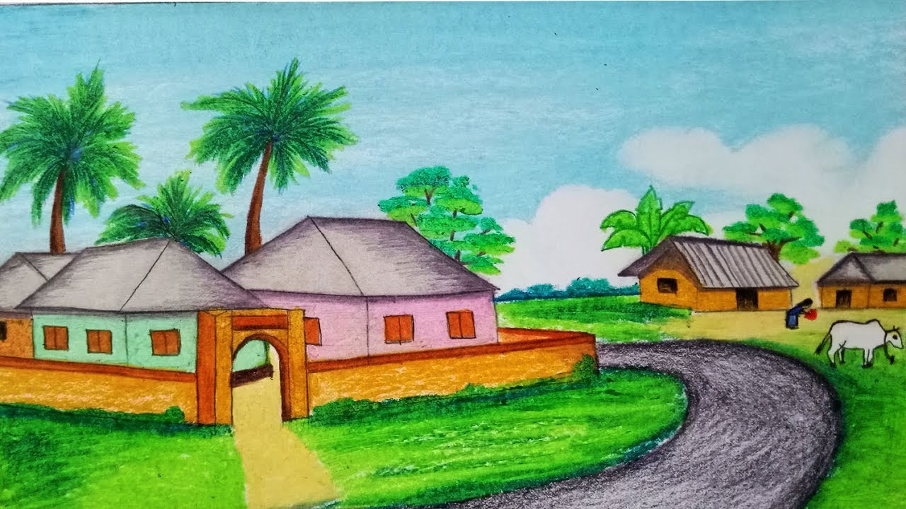 How to draw Village Scenery Step by step easy draw YouTube