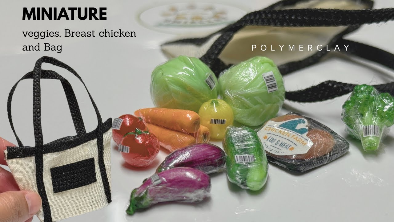 DIY | polymerclay veggies and breast chicken with handmade tote bag