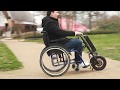 Présentation de la troisième roue électrique pour fauteuil roulant.