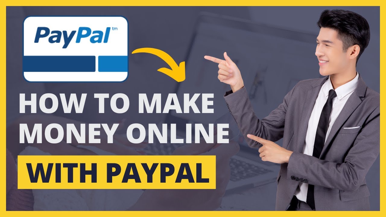 Person using laptop to make money online with PayPal