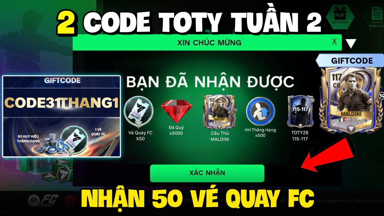 Nhập 2 Code TOTY 26 Fc Mobile VN Mới Nhất Tuần 2 Nhận Vé Quay FC Và Pack Cầu Thủ Miễn Phí