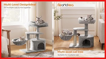 FEANDREA Cat Tree, Small Cat Tower, Cat Condo, Kitten Activity Center with Scratching Post, Basket,