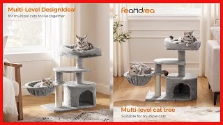 FEANDREA Cat Tree, Small Cat Tower, Cat Condo, Kitten Activity Center with Scratching Post, Basket, screenshot 4