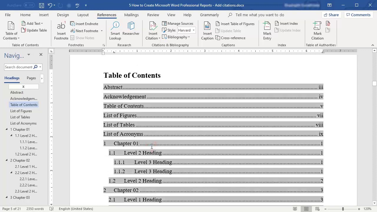 how-to-create-a-table-of-contents-in-microsoft-word-youtube