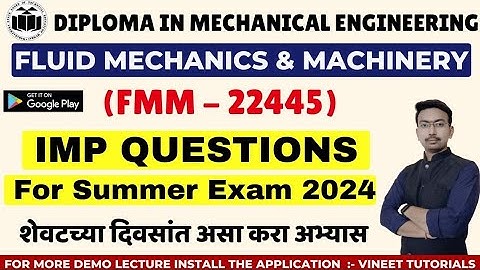 FMM | Fluid Mechanics & Machinery IMP Questions Bank For Summer Exam 2024 MSBTE | Vineet Tutorials
