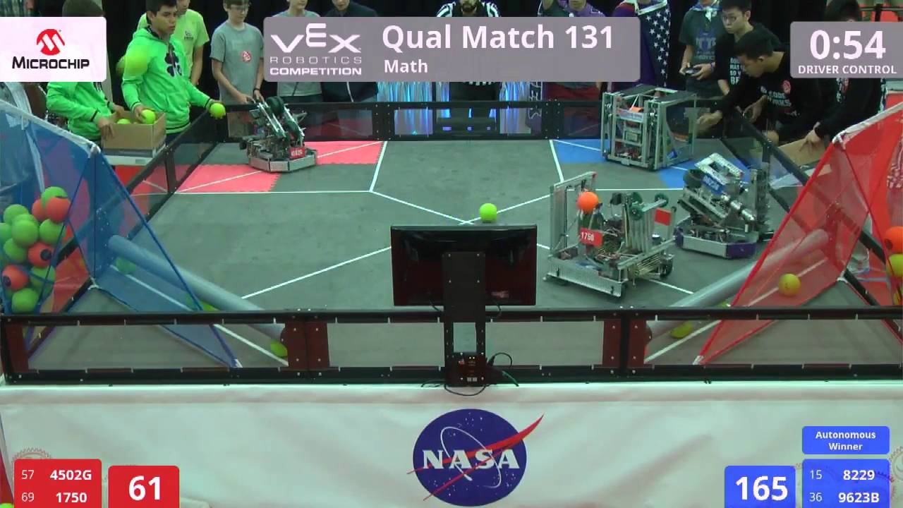 VEX Worlds 2016 - VRC High School - Math - Qual 131 (4502G 1750) 150 vs 327 (8229 9623B)