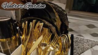 Black and Gold Plastic Plates - Disposable Black Gold Party Plates