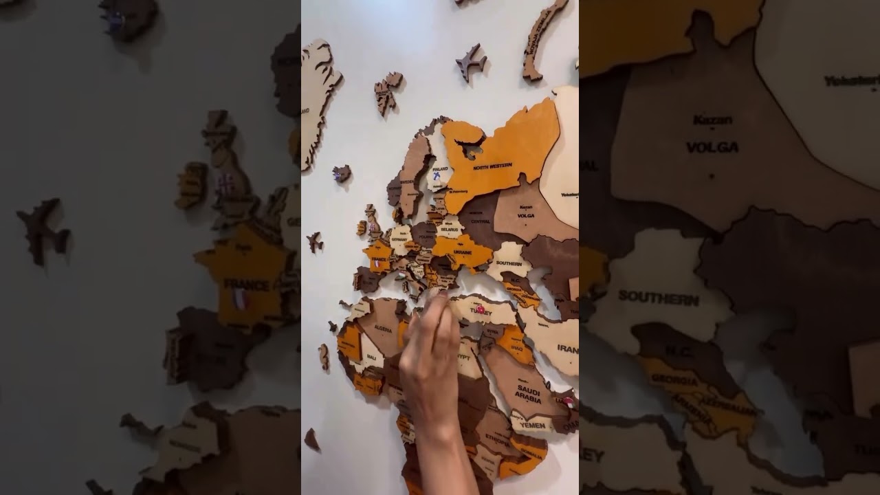 3D Wooden world map for office decor