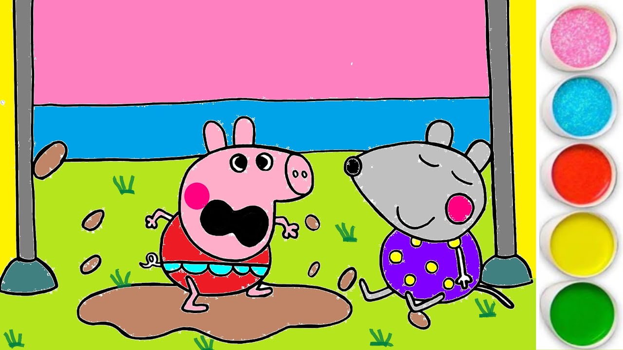 How to Draw and Color Peppa Pig and Molly Mole Playing | Drawing for Kids