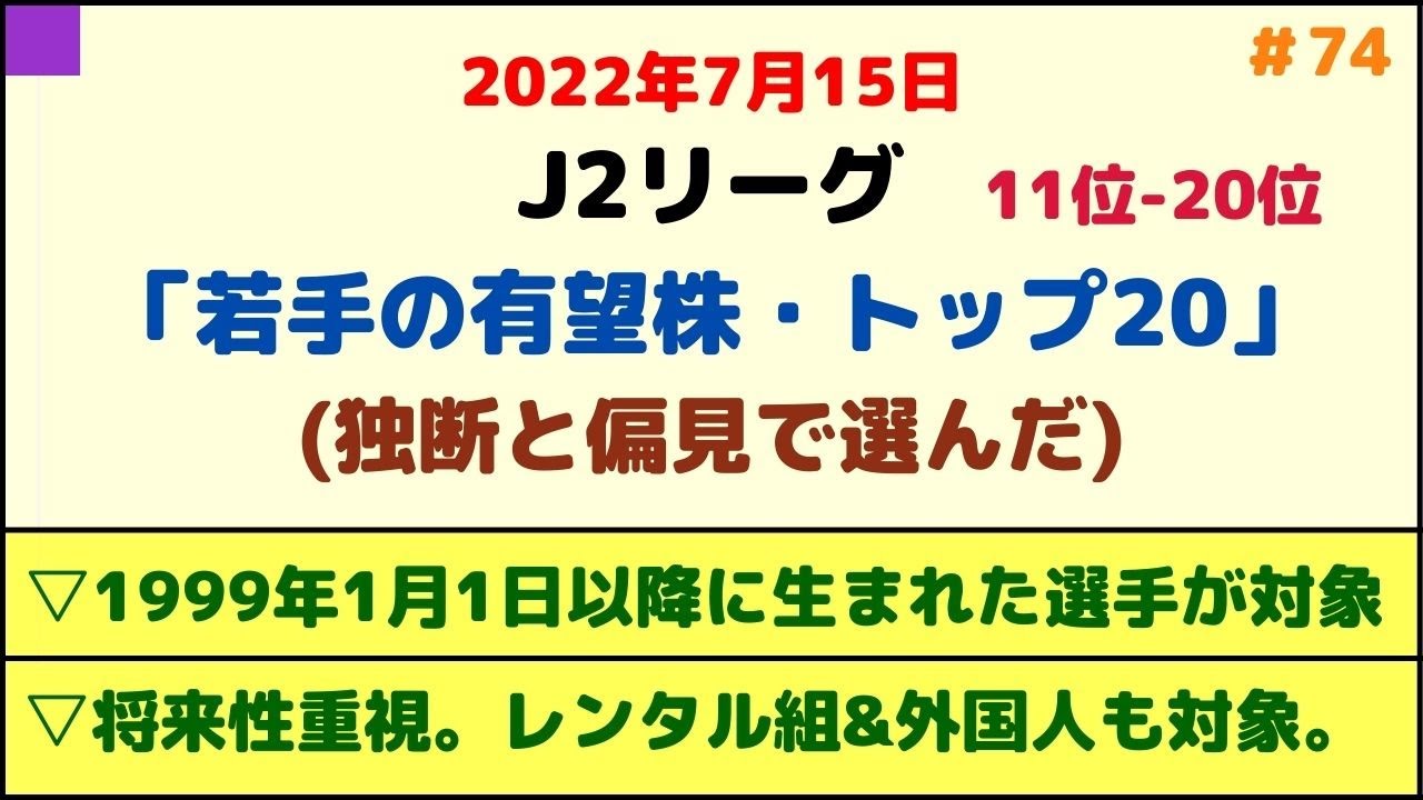 74 Jリーグ 独断と偏見で選んだj2の若手有望株 Top 11位 位 Youtube