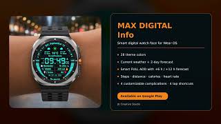 MAX DIGITAL Info | Wear OS Watch Face | Smart FULL AOD screenshot 1