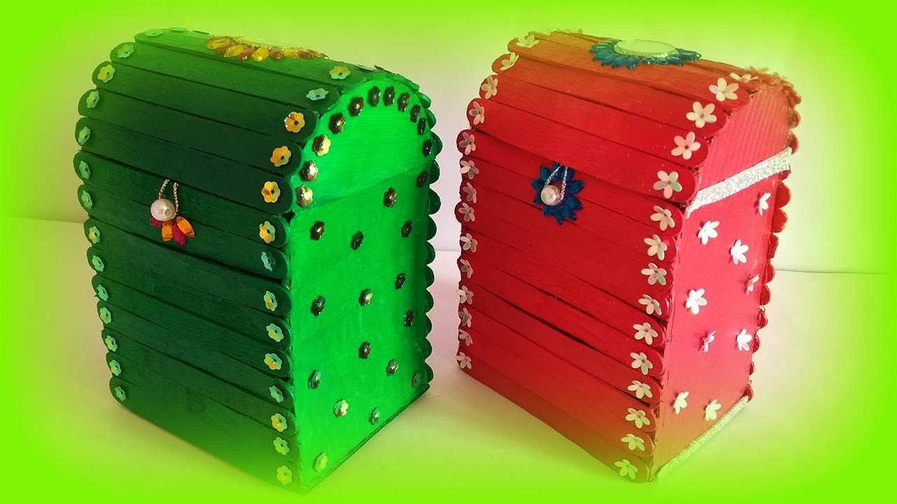 DIY Jewelry box with popsicle stick crafts YouTube