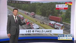 I-85 tractor-trailer fire closes southbound, northbound lanes near Butner