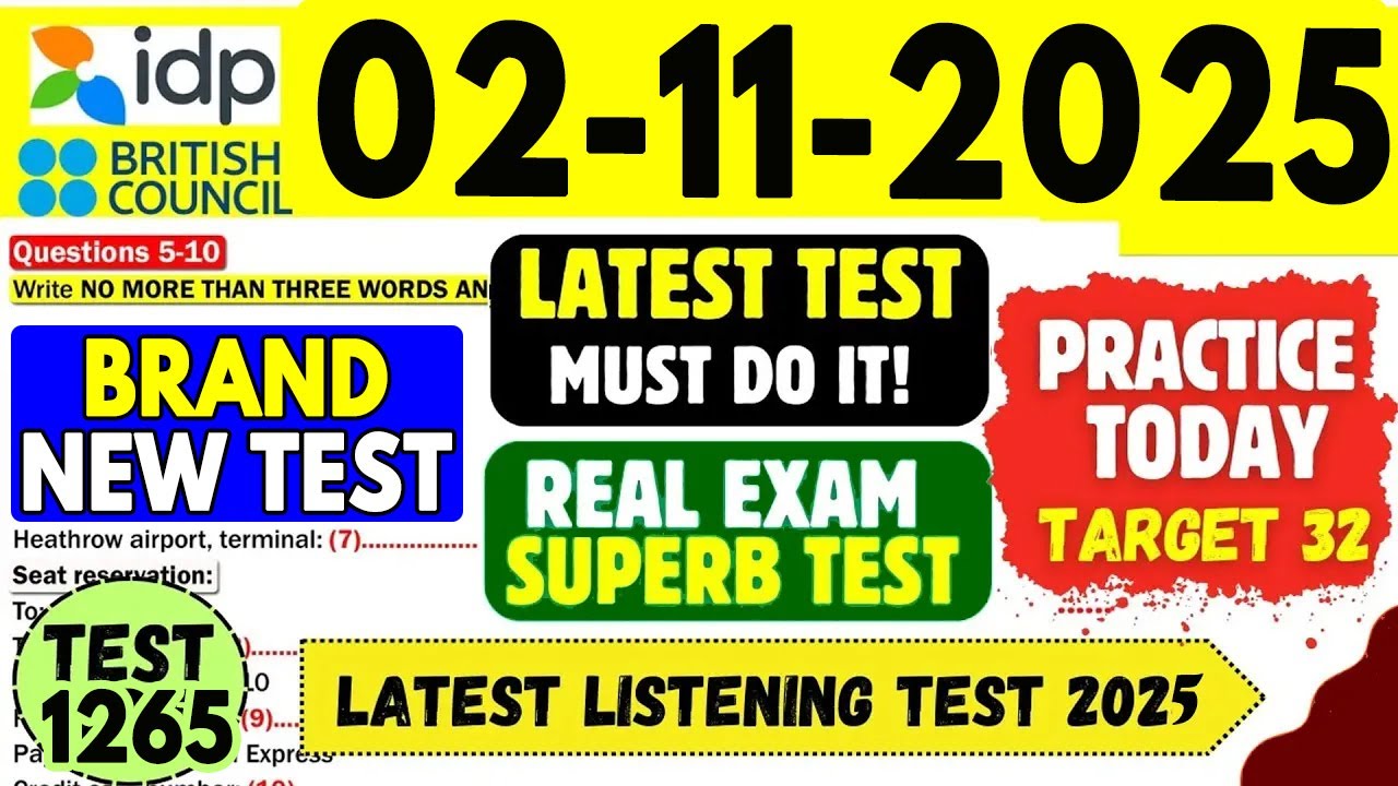 Практический тест IELTS Listening 2025 с ответами | 02.11.2025 | Номер теста: 1265