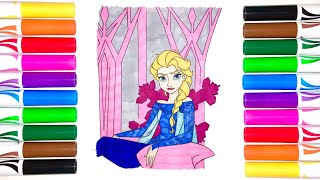 Elsa from Frozen Coloring pages | Frozen 2 Coloring pages with colored markers