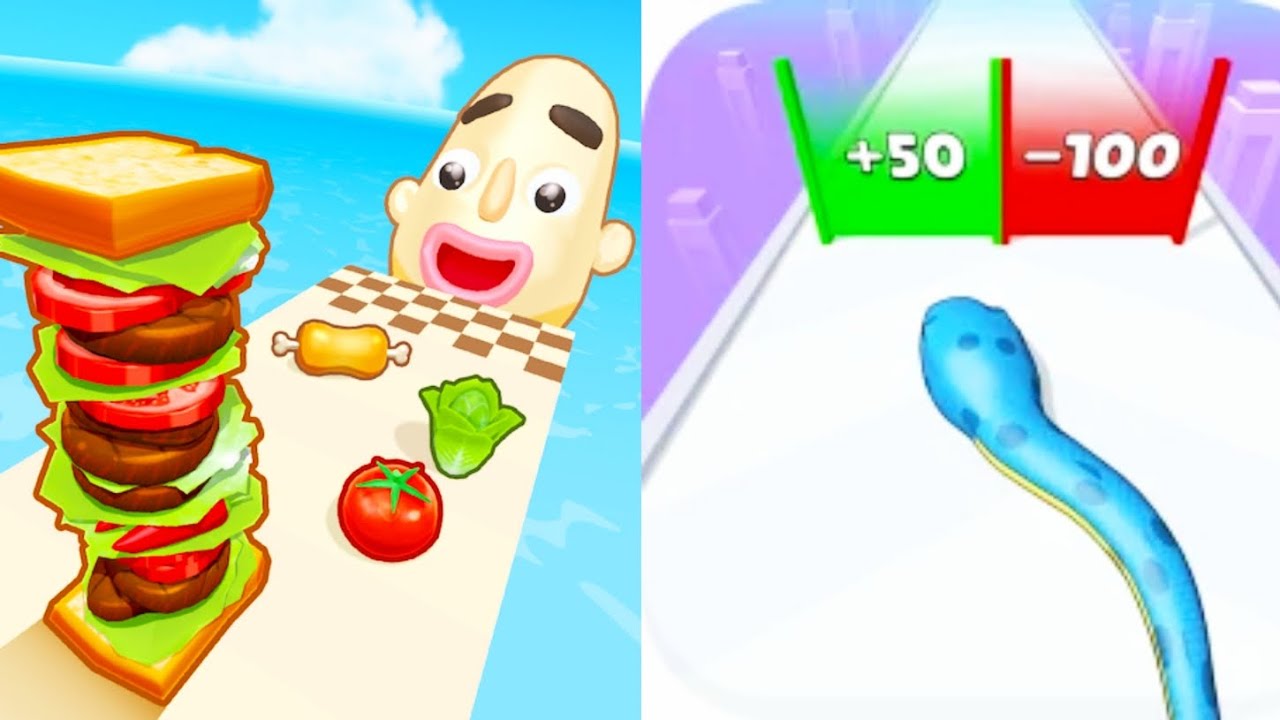 Satisfying Games All Levels / Sandwich Runner 🆚 Snake Evolution Run 3D