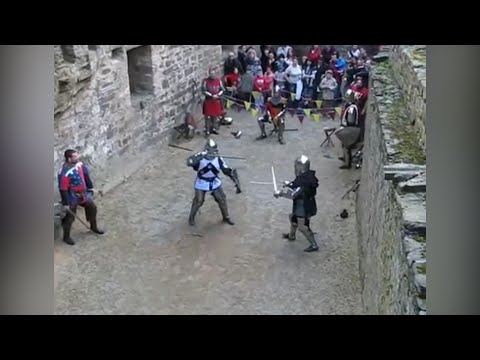 A fierce battle of knights in an ancient castle! Two swords vs shield and sword! Funny knockout! @M1GlobalWorld