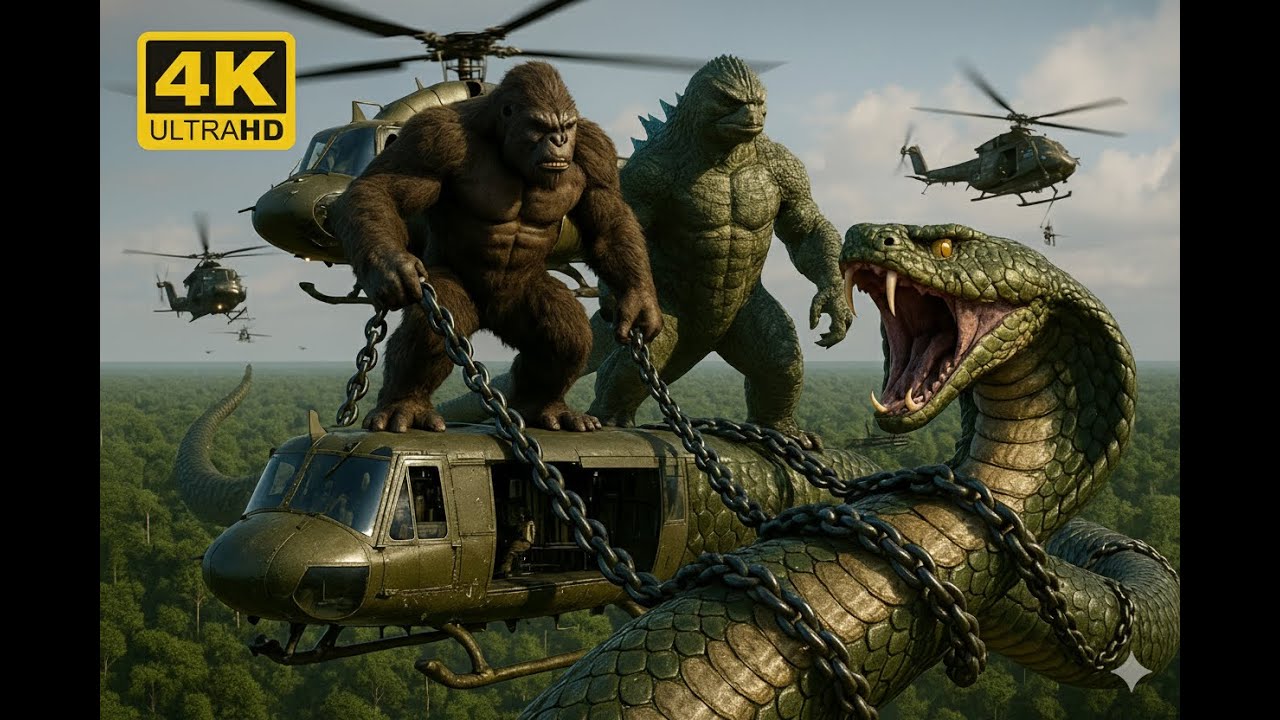 King Kong & Godzilla vs Giant Cobra – Jungle Disaster Rescue Battle | 4K CGI