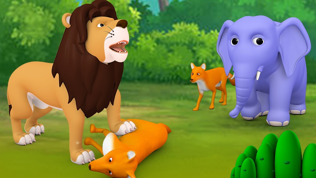 cartoon car Lion King, Fox and Elephant Bengali Story - সিংহ রাজা শিয়াল এবং নির্দোষ হাতি 3D Kids Moral Stories