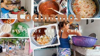 ✨Un domingo conmigo 🌥️hice arroz a la jardinera y Bistec de res en chile guajillo 🍚🍲😋