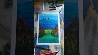 Serene Ocean Landscape Drawing with Oil Pastels | Easy Nature Art 🌊🌿