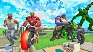 😱 Giant Thanos vs Giant Ironman Bike Race ☠️☠️ - Indian bike driving 3D screenshot 1