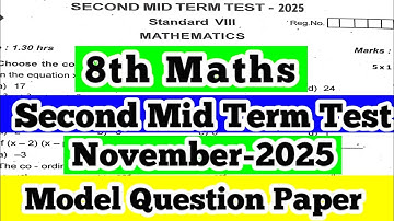 8th Standard Maths Second Mid Term Test Question Paper Model November-2025 English medium