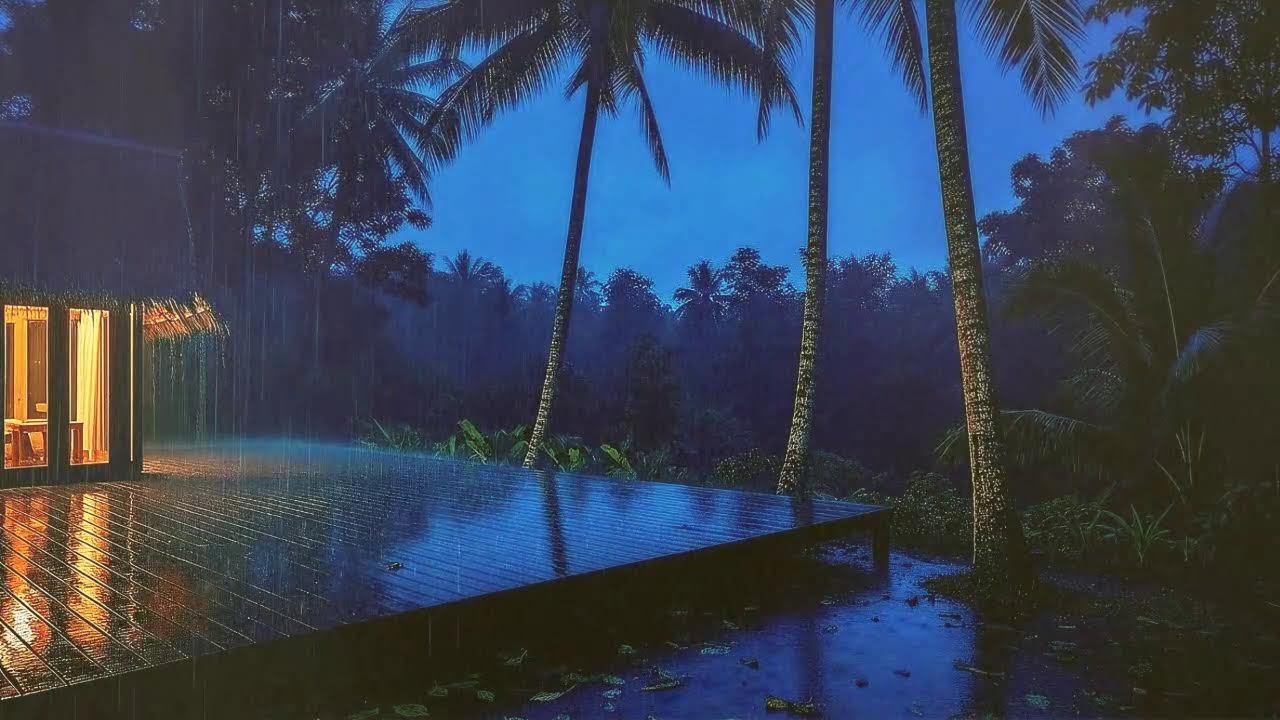 Quick Sleep with Soft Rain and Distant Thunder Murmur at Cabin Terrace 🌧️