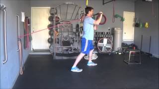Split stance with same side one arm press using a resistance band