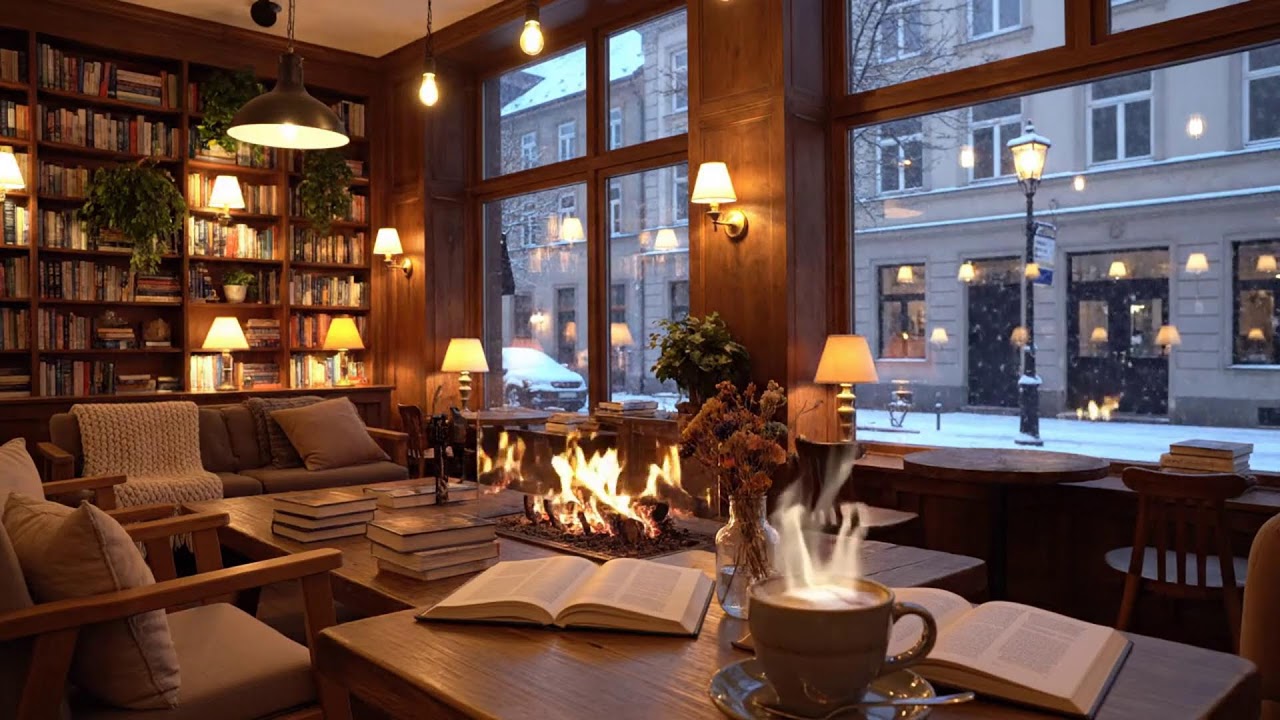 Relaxing Winter Night ❄️ Cozy Jazz Piano & Crackling Fireplace Ambience for Deep Focus, Study & Work