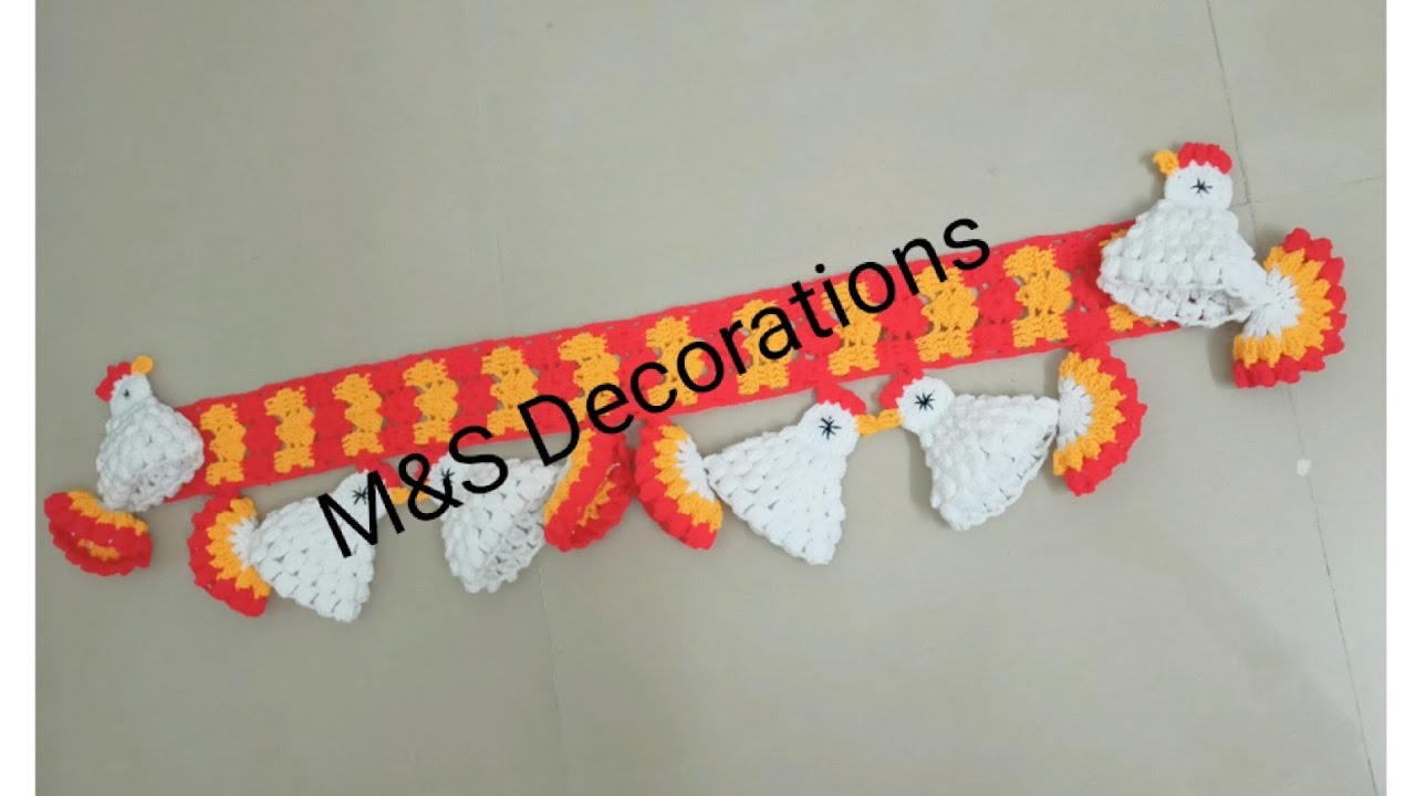 Cock Toran Making/मुर्गा तोरण डिझाइन/Crochet pattern/Beautiful woolen cock toran/