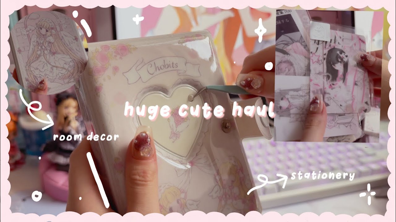 Kawaii coquette stationery/ cute stuff unboxing haul, no bgm ASMR unboxing, pink and white aesthetic