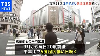 東京２３区 低温注意報続く 約３年半ぶり