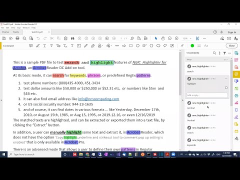 PDF Acrobat Reader using different colors to highlight keywords, phrases, pattern words