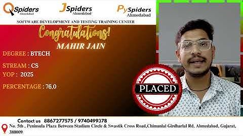 Placement Journey of BTECH graduated as Software Engineer QSpiders | Ahmedabad