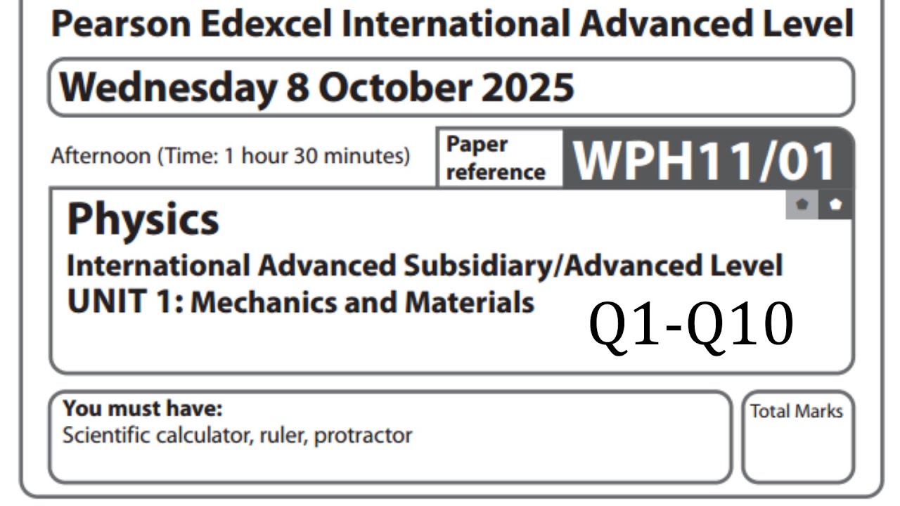 IAL Physics Unit 1 Oct 2025 | Q1-Q10 MCQs Explained