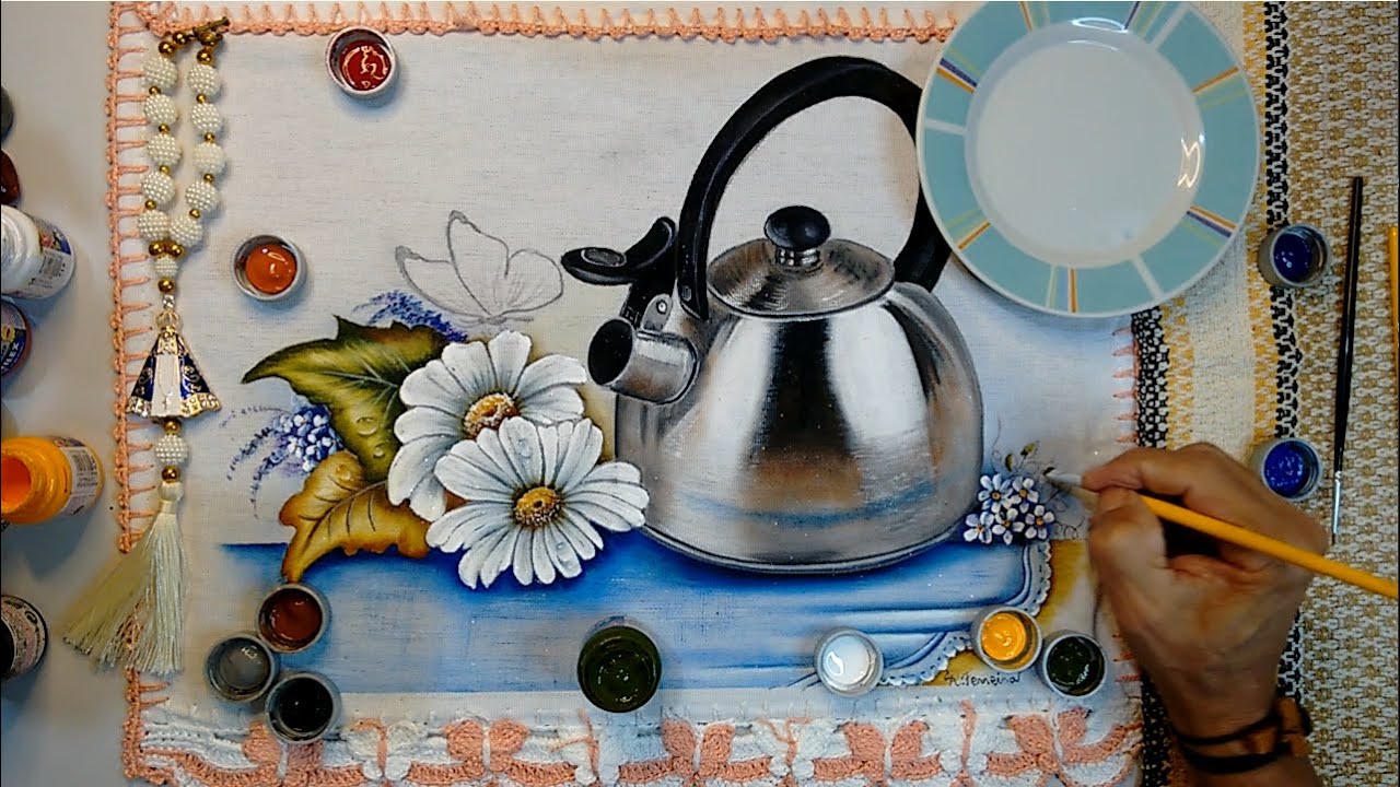 Roberto Ferreira - Vamos Aprender a Pintar Chaleira de Inox e Margaridas - Parte 2