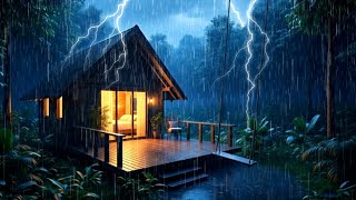 Heavy Rain and Thunder at Cozy Forest Cabin | Night Storm Ambience for Deep Sleep 4K