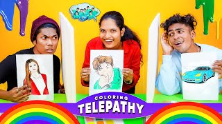 COLORING TELEPATHY CHALLENGE 😂 5 DIFFERENT PAGES COLORING TELEPATHY CHALLENGE