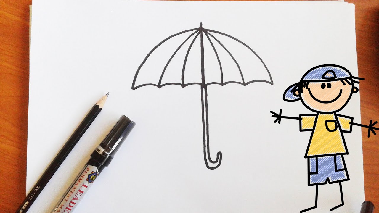 How to draw an umbrella for kids - Drawing umbrella step by step - YouTube