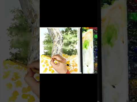 #<strong>Shorts</strong> Without <strong>Sketch</strong> Landscape Watercolor -  Forest Portrait.  NAMIL ART  #howtodrawwatercolor