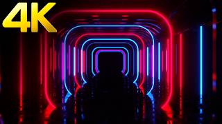 4K NEON Blue & Pink Lights Square Tunnel Abstract Background- windows 11 - Motion 4k Screensaver