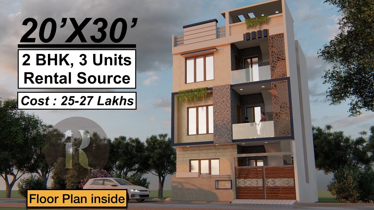 20X30 House Design with 2BHK, 3 Units | 600 Sqft House plan for rental ...