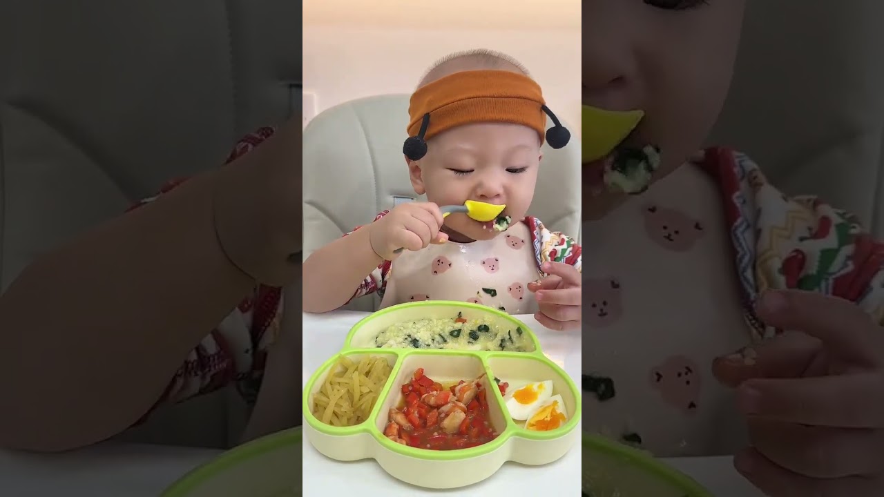 15-month-old baby immerses in eating, cute baby snack food, independent eating baby eats dry ric #10