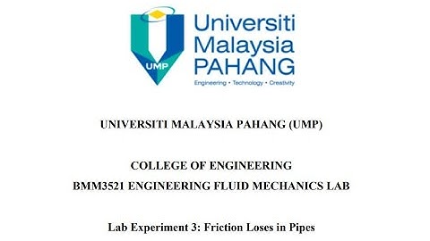 Lab 3 Friction Loss In Pipes Group 1