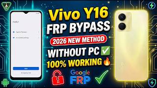 Vivo Y16 FRP Bypass Android 13/14/15 (2026) Without PC | Latest Google Account Unlock Method ✅